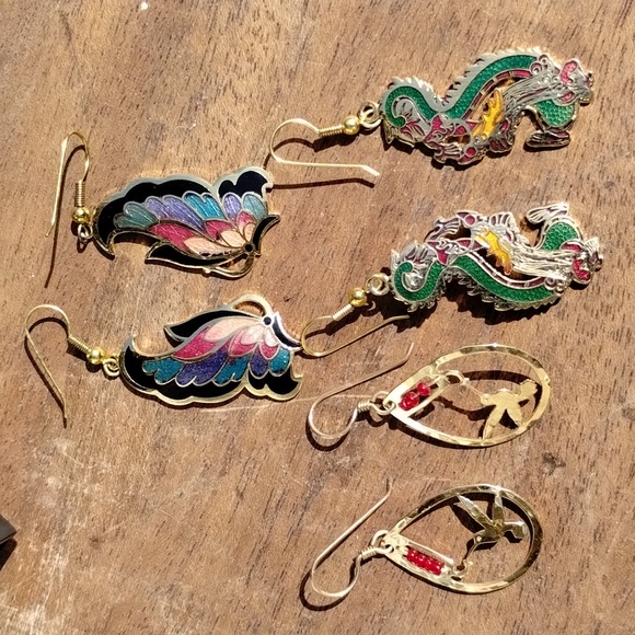 Wild Bryde Jewelry - Vintage Wild Bryde Hummingbird , Dragon & Butterfly Cloisonne Enameled Dangling